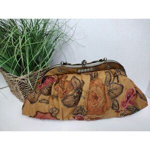 SASSI CINDI Victorian Bag Purse, Beaded Flowers Metal Strap Metal Handle